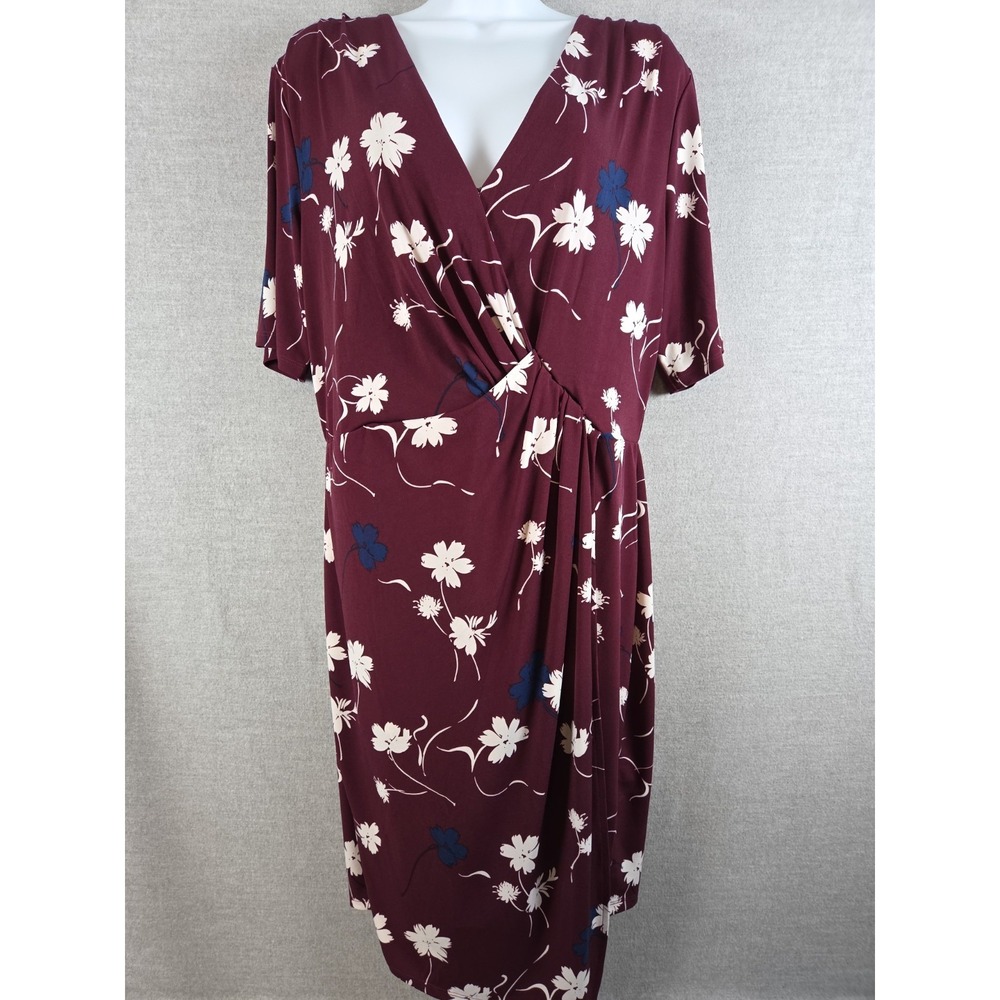 BANANA REPUBLIC L PURPLE POPPY FLORAL Faux Wrap Stretch DRESS Career Preppy NEW